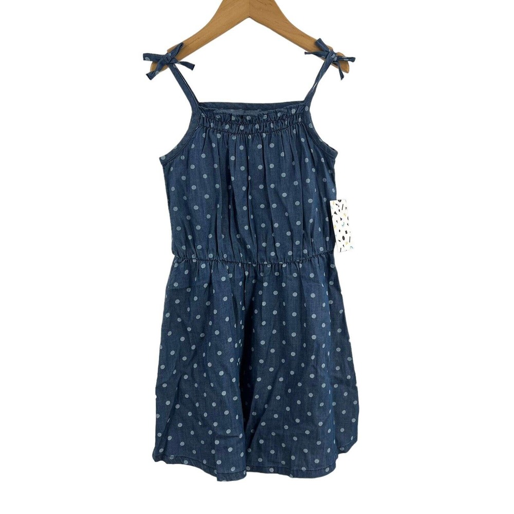 Harper Canyon‎ Girls Blue Chambray Dress w Dots 5 New